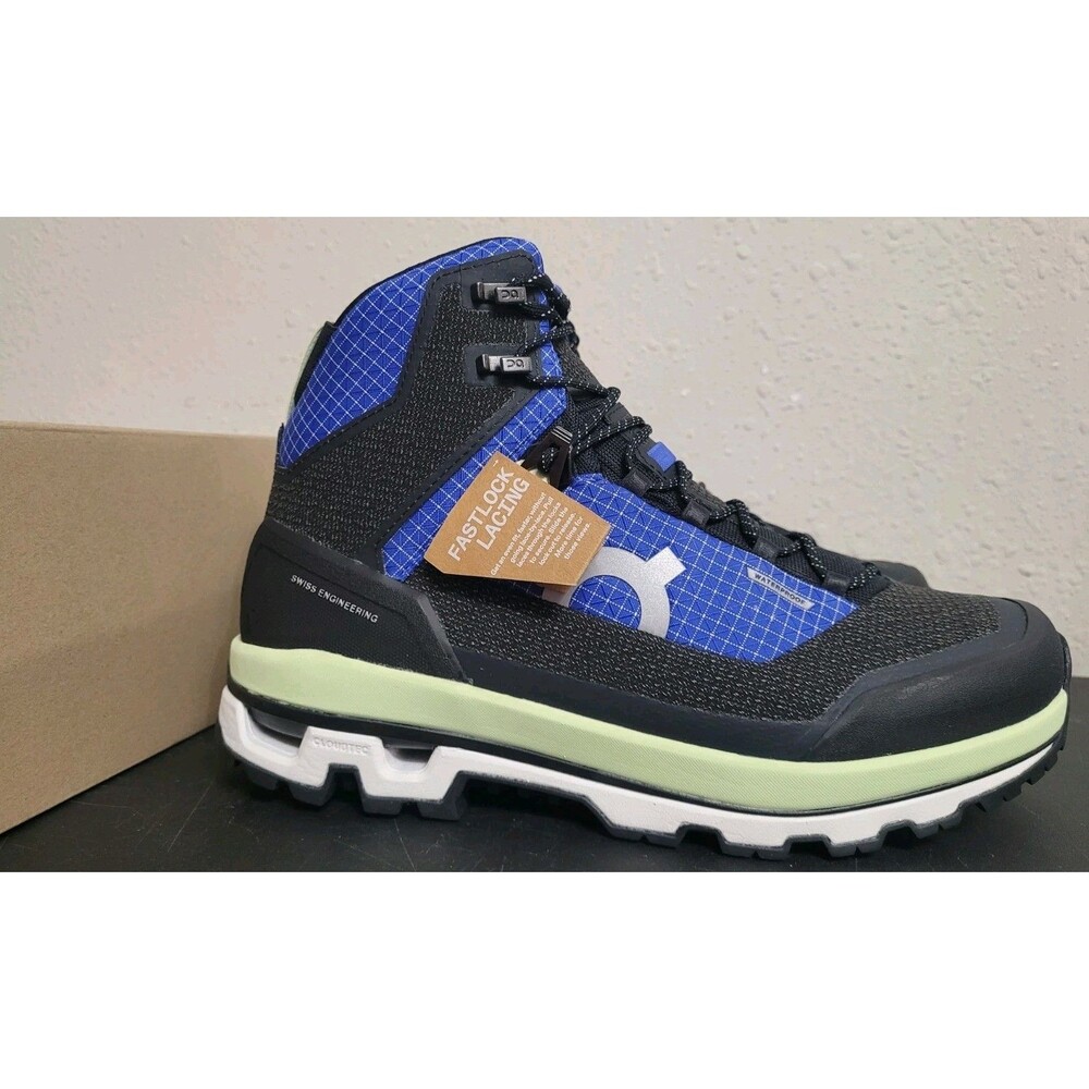 On Cloudalpine Waterproof Hiking Boots Mens 8.5 Cobalt Limelight Trail NWT